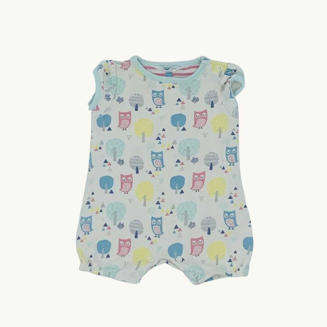 Gently Worn John Lewis owl summer romper size 3-6 months