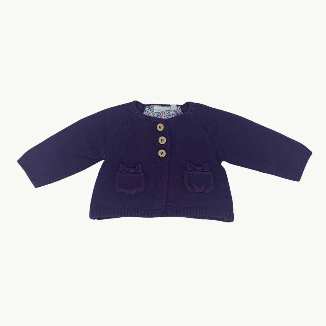 Gently Worn Jojo Maman Bebe purple cardigan size 3-6 months