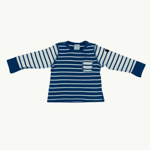 Gently Worn Polarn O Pyret blue striped top size 6-9 months