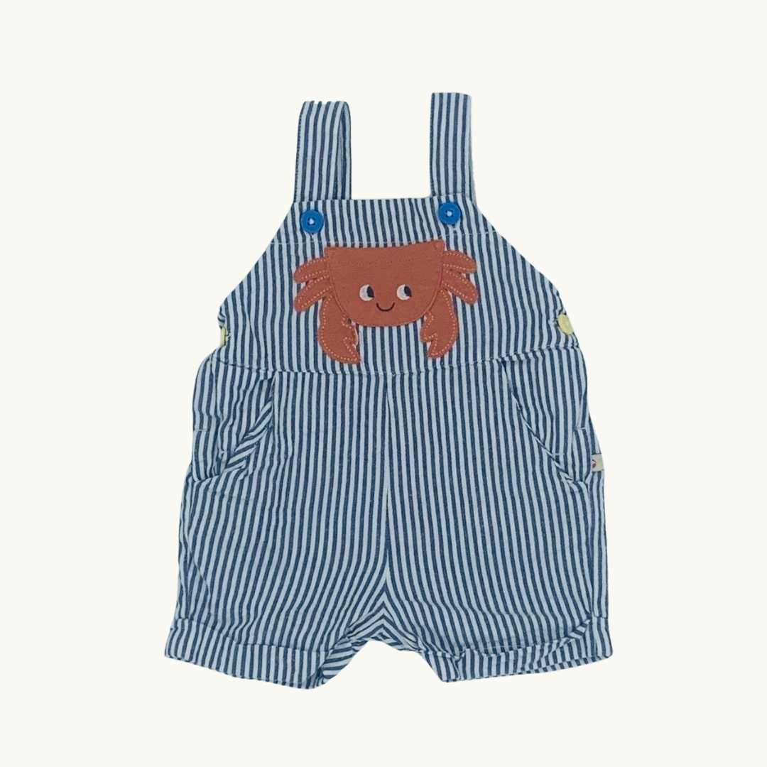 Hardly Worn Frugi crab dungaree shorts size 0-3 months