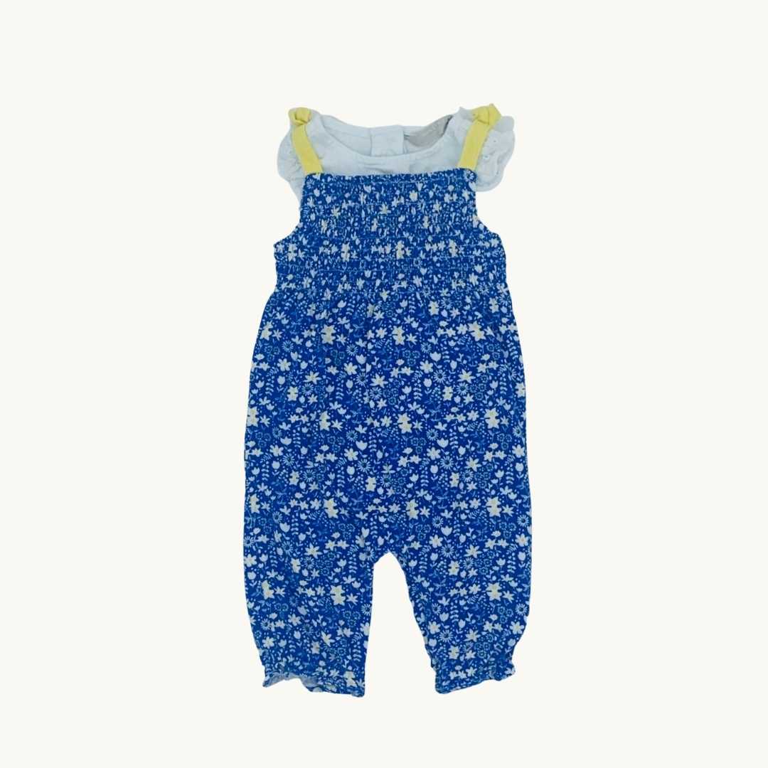 Never Worn John Lewis flower romper dungaree set size 0-3 months