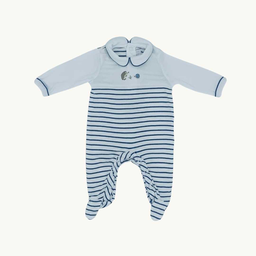 Hardly Worn The White Company striped hedgehog sleepsuit size Newborn