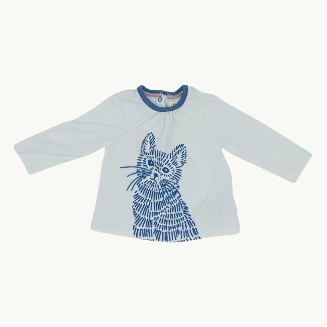 Gently Worn Boden white cat top top 3-6 months