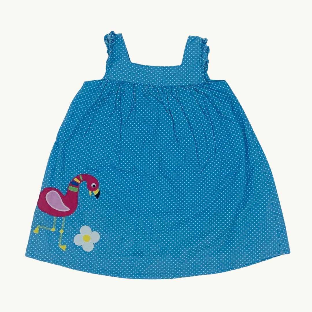 Gently Worn Frugi blue flamingo dress size 4-5 years