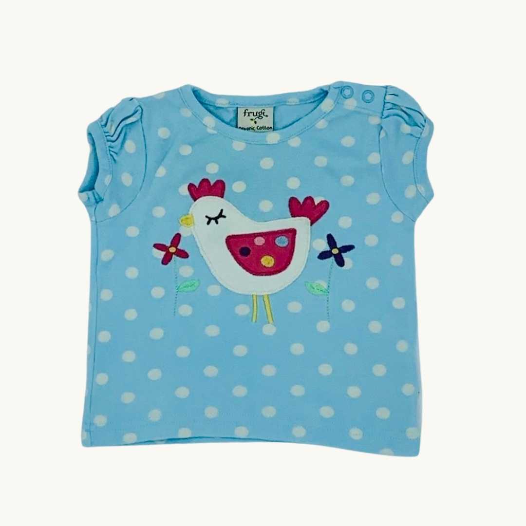 Gently Worn Frugi blue bird top size 3-6 months