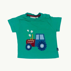 Gently Worn Jojo Maman Bebe green tractor t-shirt size 3-6 months