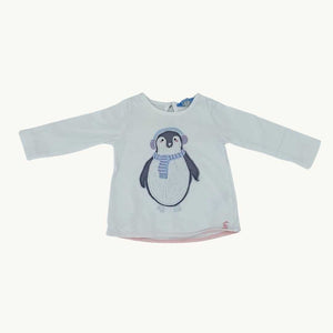 Hardly Worn Joules white penguin top size 3-6 months