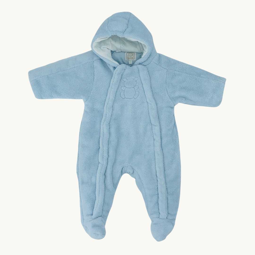 Hardly Worn Emile et Rose blue fleece pramsuit size 0-6 months
