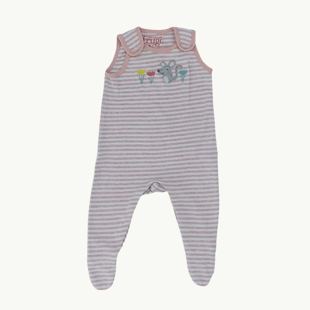 Hardly Worn Frugi striped mouse romper dungarees size 3-6 months