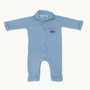 Hardly Worn Jojo Maman Bebe blue check romper size 3-6 months