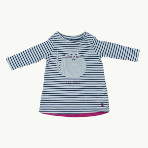 Hardly Worn Joules striped cat dress size 3-6 months