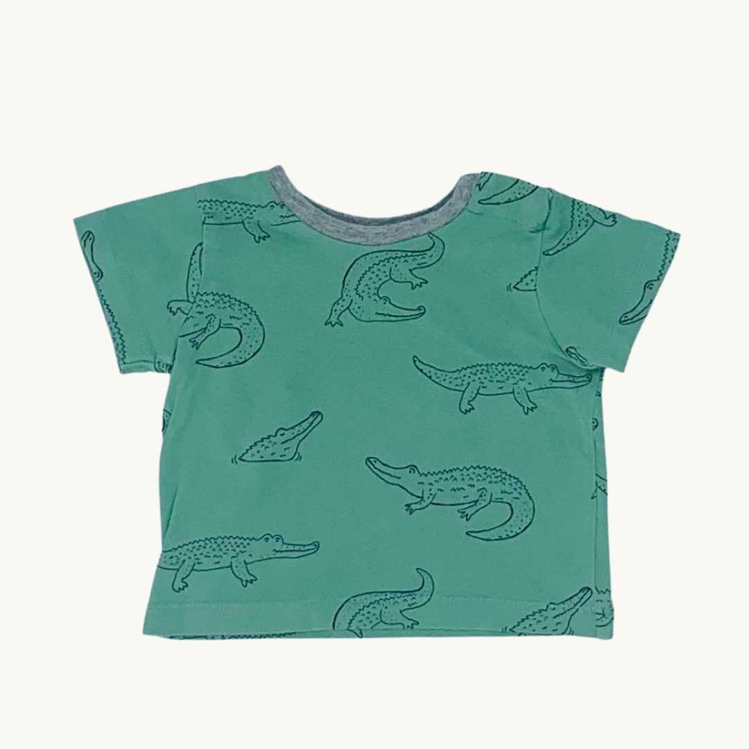 Hardly Worn Boden green crocodile t-shirt size 0-3 months