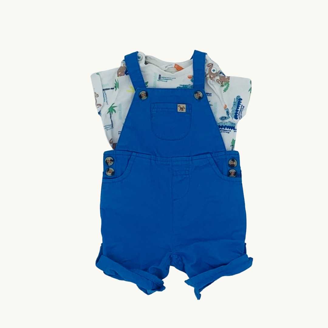 Hardly Worn John Lewis jungle dungaree set size 3-6 months