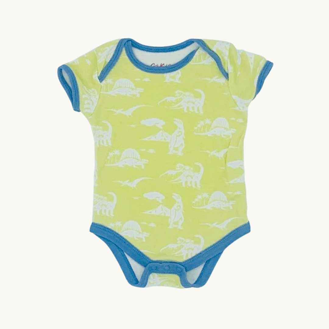 Gently Worn Cath Kidson yellow dinosaur bodysuit size 0-3 months