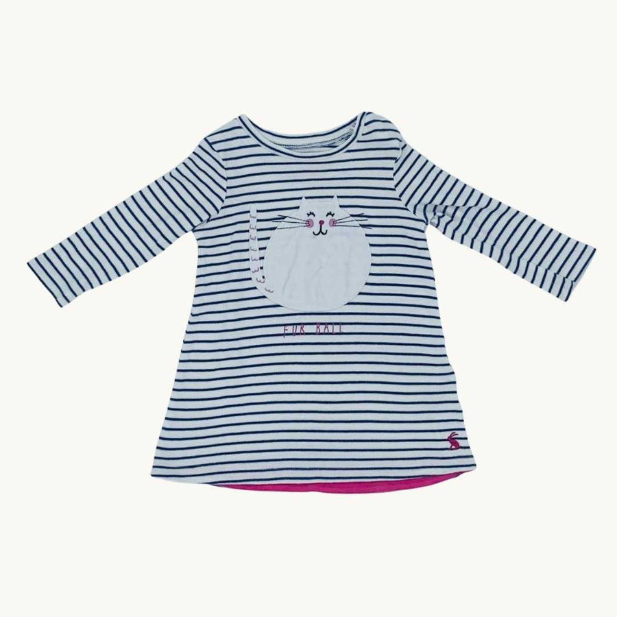Gently Worn Joules striped cat dress size 6-9 months