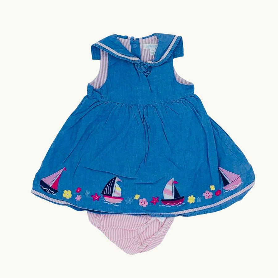 Gently Worn Jojo Maman Bebe blue sailor dress size 6-12 months