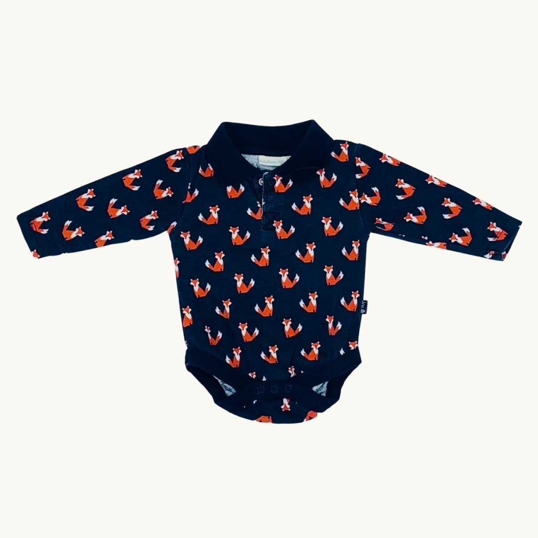 Gently Worn Jojo Maman Bebe navy fox bodysuit size 3-6 months