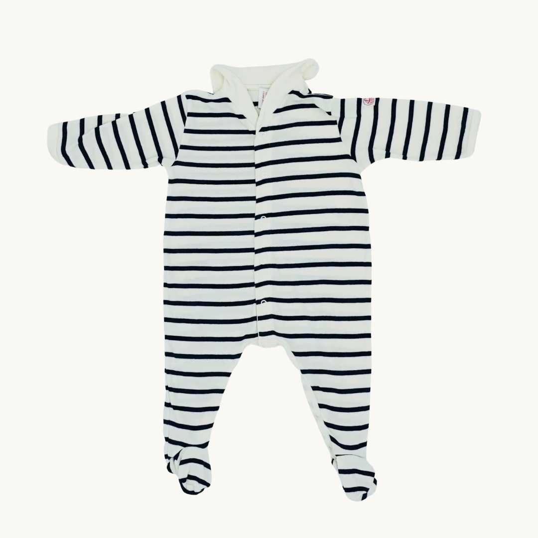 Hardly Worn Petit Bateau navy striped sleepsuit size 0-6 months