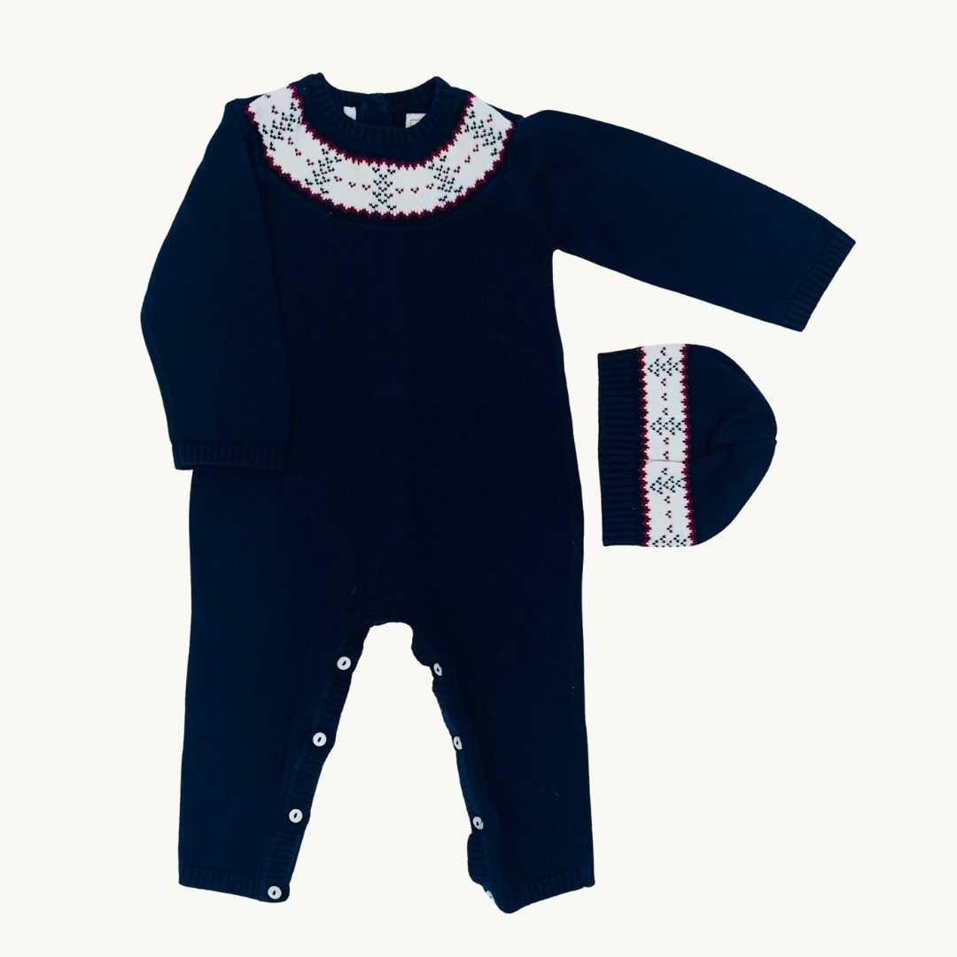 Hardly Worn Emile et Rose knitted romper set size 9-12 months
