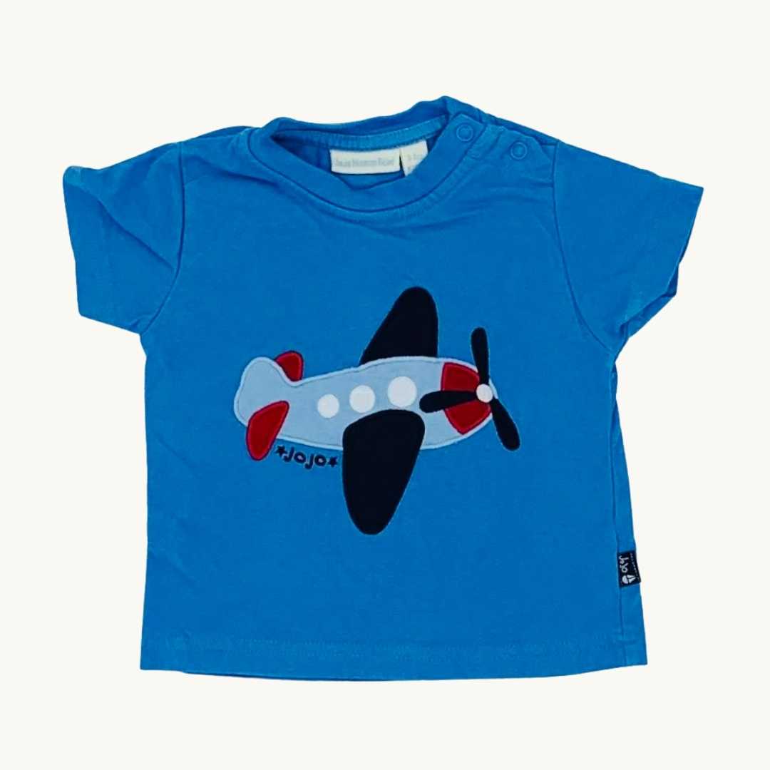 Hardly Worn Jojo Maman Bebe blue aeroplane t-shirt size 3-6 months