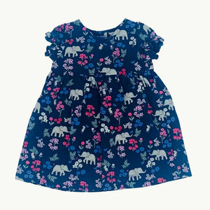 Hardly Worn John Lewis navy-purple elephant dress size 3-6 months