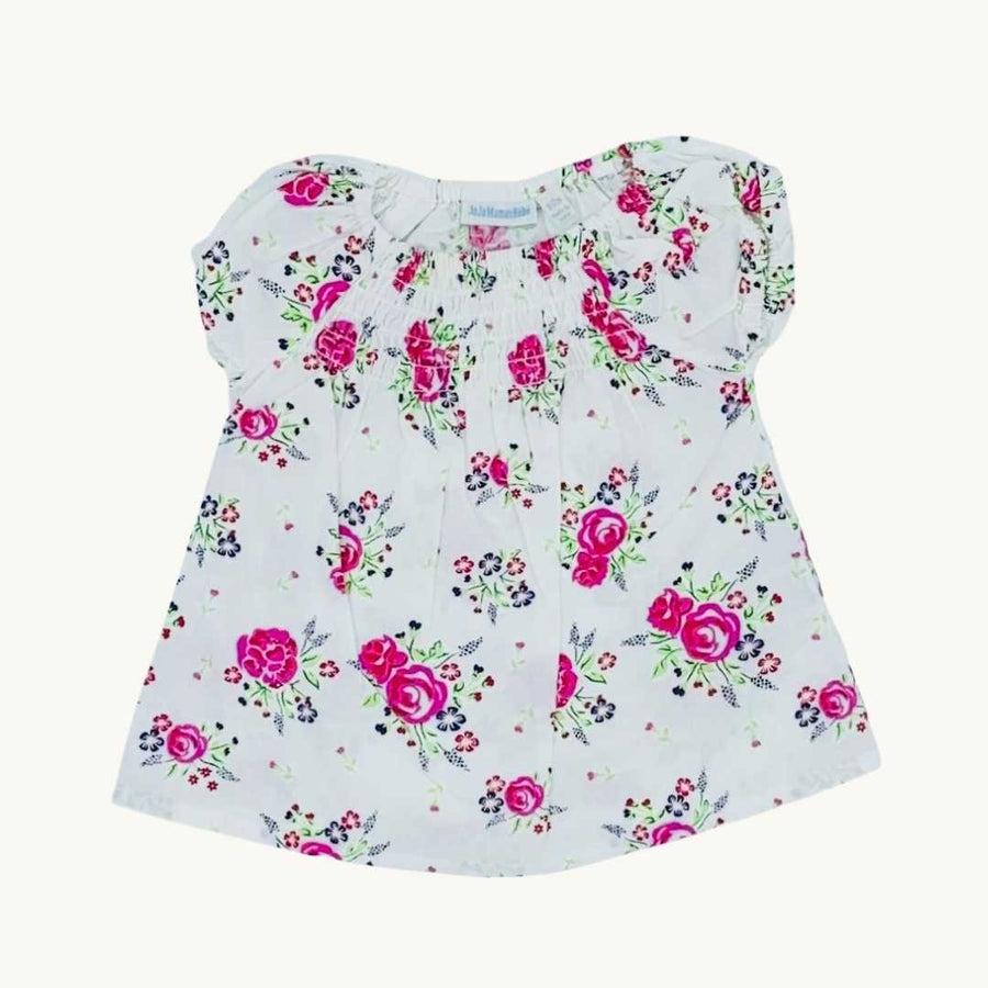 Gently Worn Jojo Maman Bebe smocked flower top size 6-12 months