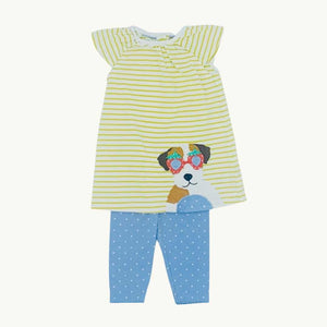 Hardly Worn Boden striped puppy dress set size 3-6 months