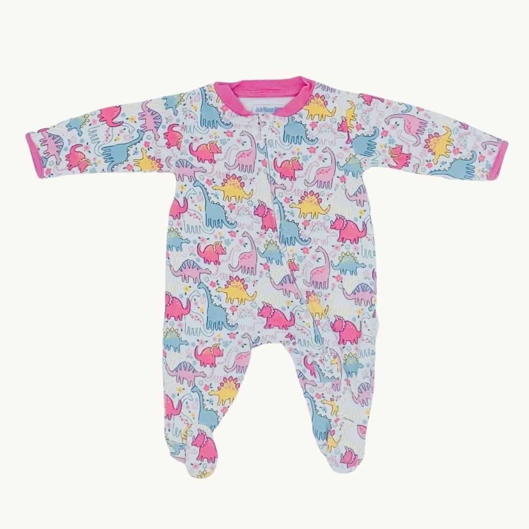 Hardly Worn Jojo Maman Bebe dinosaur zip-up sleepsuit size 0-3 months