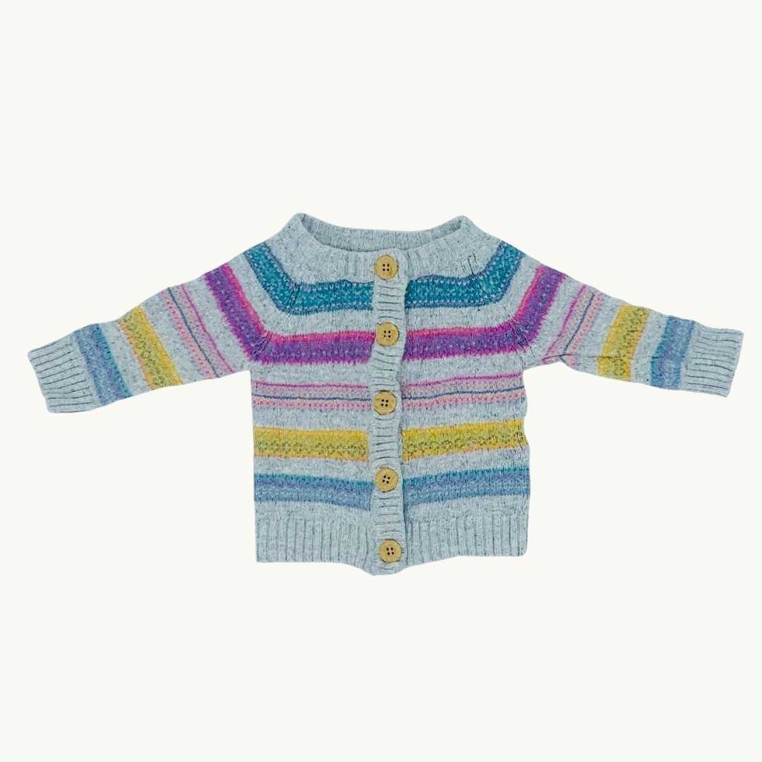 Needs TLC Jojo Maman Bebe grey stripe cardigan size 6-12 months