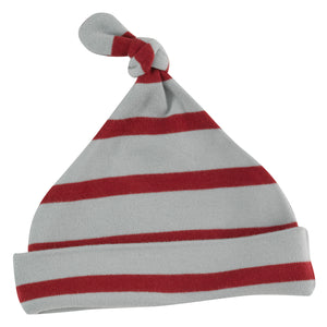 Knotted hat in Blue Surf & Red breton stripe