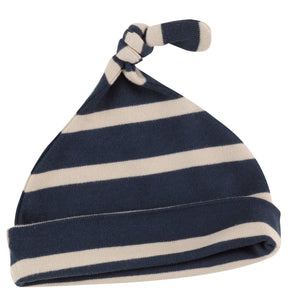 Knotted hat in Ink Blue breton stripe